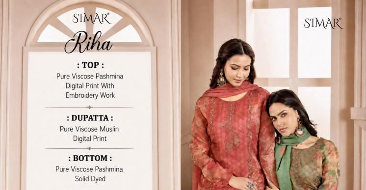 Glossy simar riha pashmina tussar silk dress material wholesale